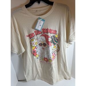 Simply‎ Southern T-Shirt Short Sleeve Christmas 'Tis the Season Disco Santa Sz L